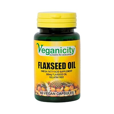 Veganicity Lněný olej 500 mg - zdroj Omega-3, 6 a 9, 60 kapslí