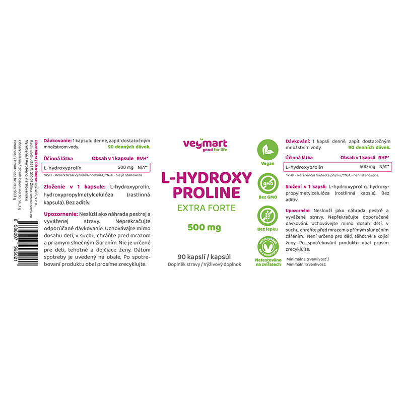 Vegmart L-hydroxyprolin Extra Forte 500 mg, 90 kapslí 2