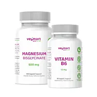 Vegmart Magnézium Bisglycinát 500 mg, 180 kapsúl + Vitamín B6 12 mg, 90 kapsúl (sada)
